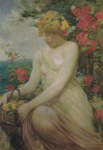 The Flower Maiden Oil Painting by Robert Fowler