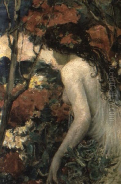 Nymph In A Floral Woodland Oil Painting by Robert Fowler