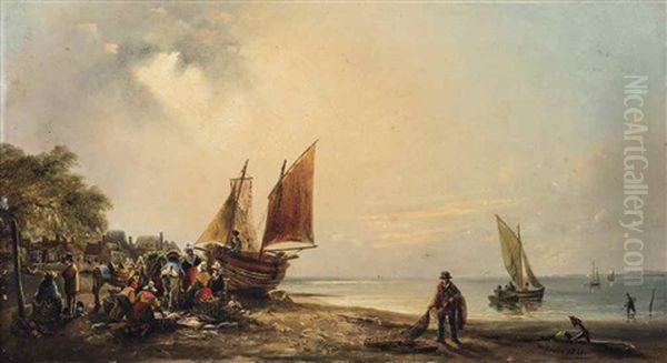 Sorting The Catch, Honfleur Oil Painting by William Fowler