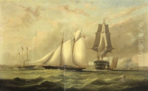 Racing Schooner Off Ryde Oil Painting by Arthur Wellington Fowles