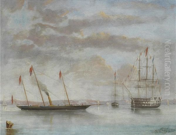 The Victoria & Albert And Royal George In The Solent Oil Painting by Arthur Wellington Fowles