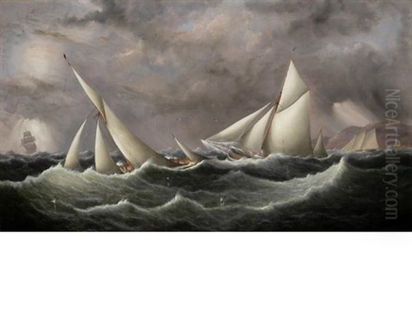 Latona, Florina, Enchantress, Racing Off Catherine's Point In The Ryde Regatta's Commodore's Cup Race Of August Oil Painting by Arthur Wellington Fowles