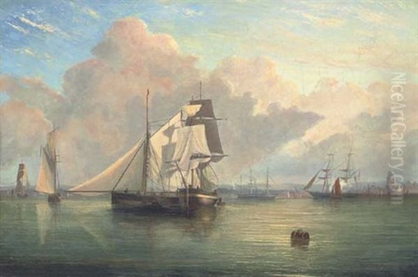 A Calm Day Off The Isle Of Wight Oil Painting by Arthur Wellington Fowles