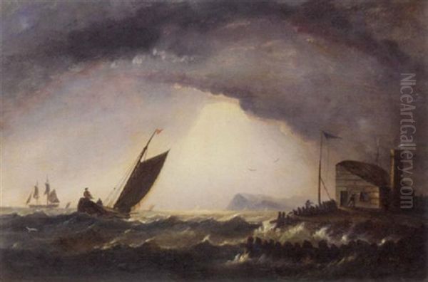 A Break In The Clouds Off The Isle Of Wight Oil Painting by Arthur Wellington Fowles