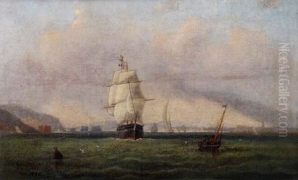 A French Full-rigger Running Up The Solent With Fort Albert And The Needles Off Her Stern Oil Painting by Arthur Wellington Fowles