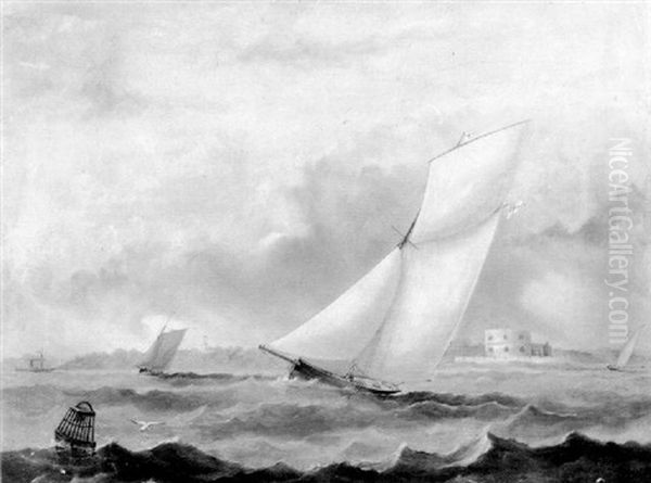 A Cutter Off The Isle Of Wight Oil Painting by Arthur Wellington Fowles