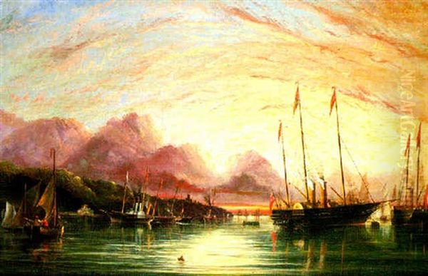 The Royal Flotilla Arriving Off Osborne Prior To Queen Victoria's Departure For France, 1855 Oil Painting by Arthur Wellington Fowles