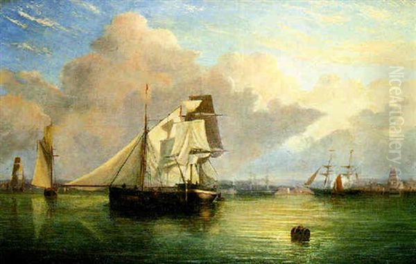 A Busy Shipping Scene In The Solent Oil Painting by Arthur Wellington Fowles