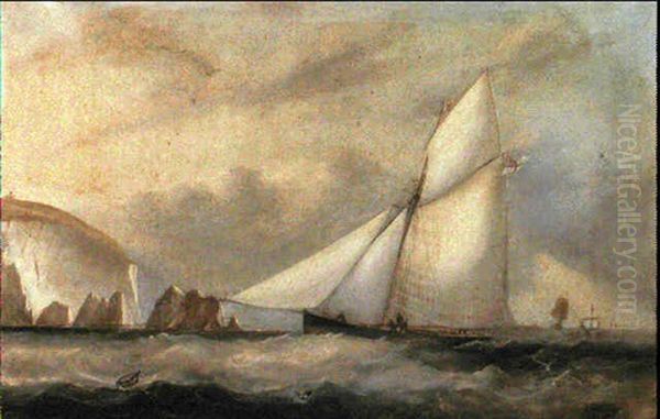 The Cutter Nimrod Off The Needles And Shown Wearing The     Distinctive Ensign And Burgee Of The Royal Western Yacht... Oil Painting by Arthur Wellington Fowles