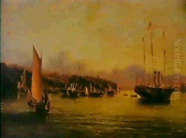 The Arrival Of Queen Victoria At Cowes, Isle Of Wight, With Osborne House Beyond Oil Painting by Arthur Wellington Fowles