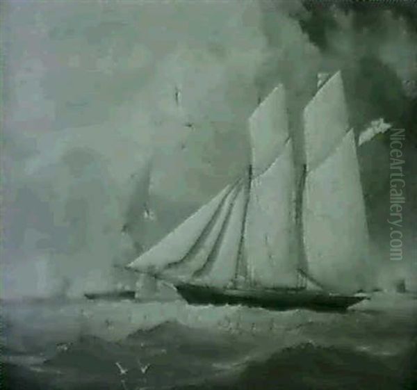 A Yacht Of The Royal Yacht Squadron And Other      Shipping...  A Yacht Of The Royal Yacht Squadron... Oil Painting by Arthur Wellington Fowles