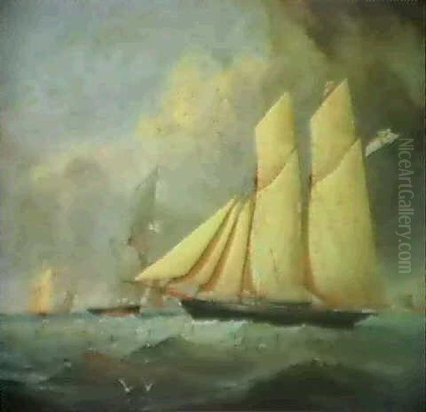 A Yacht Of The Royal Yacht Squadron And Other Shipping Off  Hurst Castle; And A Yacht Of The Royal Yacht Squadron In Sea Oil Painting by Arthur Wellington Fowles