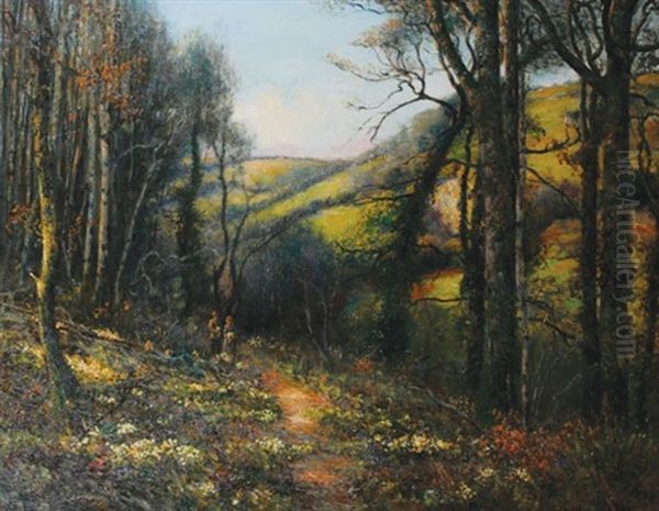 Primrose Path In Cornwall Oil Painting by Charles James Fox