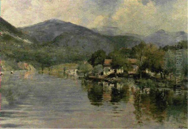 A North Italian Lake Scene Oil Painting by Charles James Fox