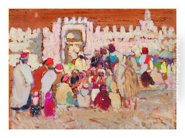 North African Marketplace Oil Painting by Emanuel Phillips Fox