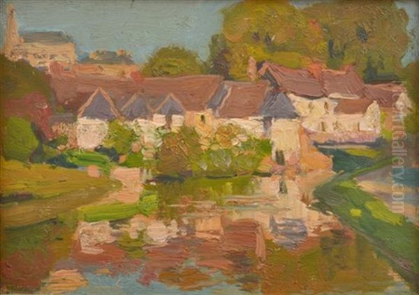 French Village (study Of A Building Verso; 2 Works) Oil Painting by Emanuel Phillips Fox