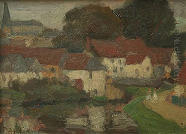 Town On The Somme (a French Village: Long On The Somme)(+ A French Village: Long On The Somme, Study, Verso) Oil Painting by Emanuel Phillips Fox