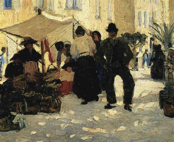 French Market Place Oil Painting by Emanuel Phillips Fox