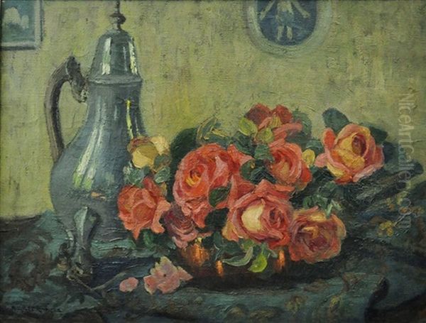 Still Life With Roses & Pot Oil Painting by Ethel Carrick Fox