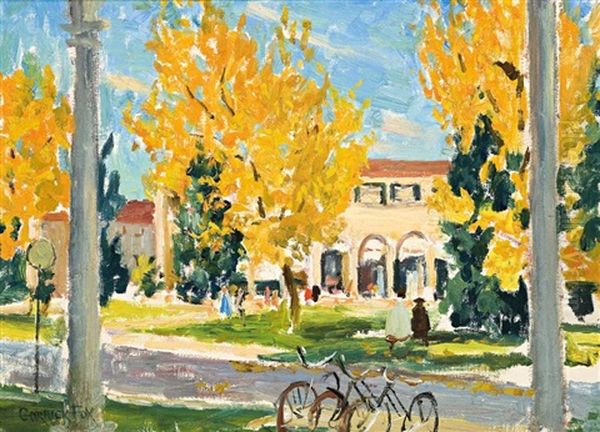 Colonnades Of Canberra's Civic Centre Oil Painting by Ethel Carrick Fox