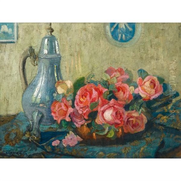 Nature Morte Aux Roses Oil Painting by Ethel Carrick Fox