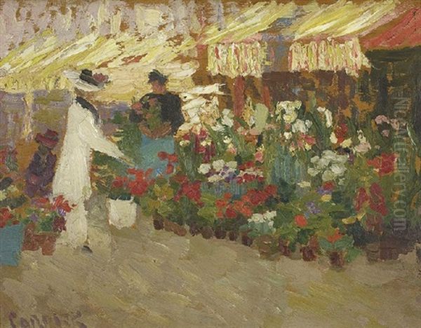 Flower Market, Nice Oil Painting by Ethel Carrick Fox