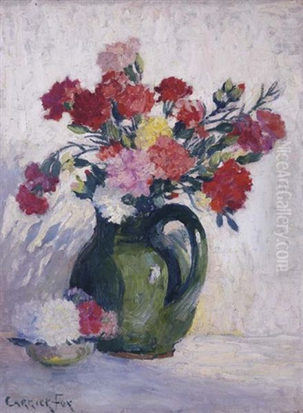 Flowers In A Green Jug Oil Painting by Ethel Carrick Fox