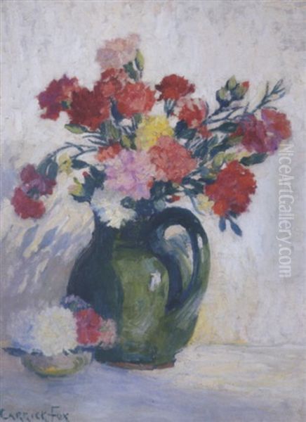 Flowers In A Green Jug Oil Painting by Ethel Carrick Fox