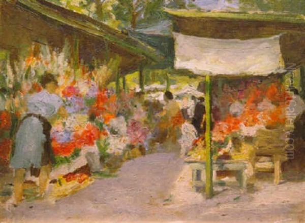 Flower Market Oil Painting by Ethel Carrick Fox