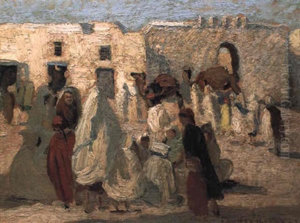 Moroccan Market Scene Oil Painting by Ethel Carrick Fox