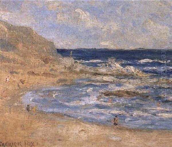 Figures In A Beach Landscape Oil Painting by Ethel Carrick Fox