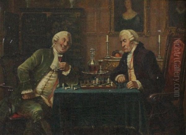 Chess Players Oil Painting by George Fox