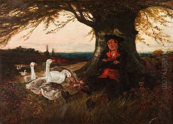 A Sleeping Gooseherder Oil Painting by George Fox