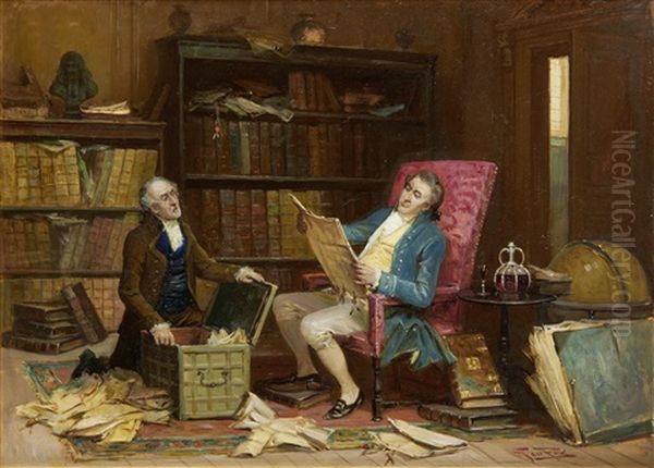 Lawyers In An Interior Oil Painting by George Fox