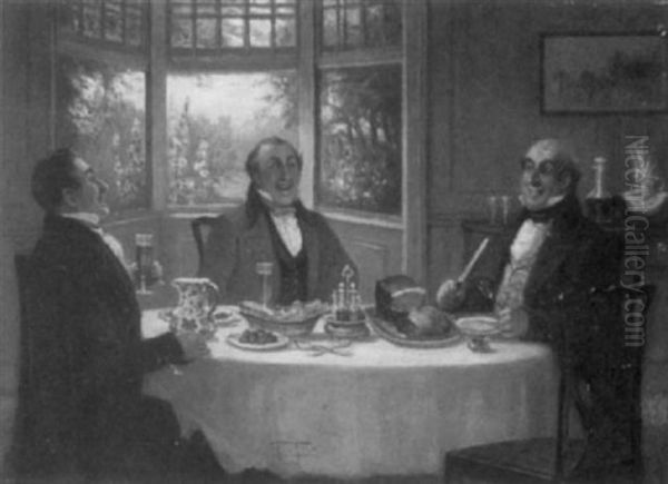 Gentlemen Enjoying A Meal Oil Painting by George Fox