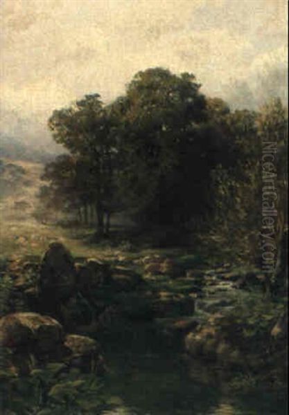 Baumbestandene Hugellandschaft Mit Bach Oil Painting by Henry Charles Fox