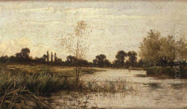 A River Landscape Oil Painting by Henry Charles Fox