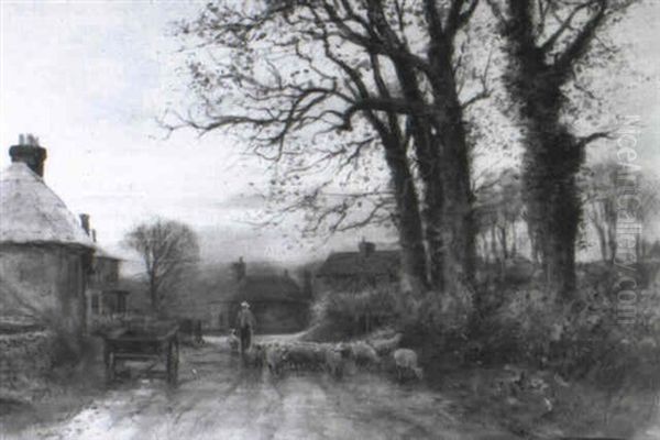 A Surrey Lane, Evening Oil Painting by Henry Charles Fox