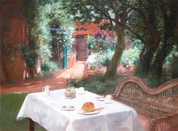 The White Tablecloth With A Small Oil Sketch Of A Landscape (2 Works) Oil Painting by John Shirley Fox