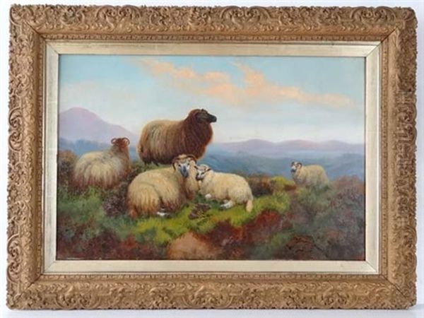 Sheep On The Moor Oil Painting by John Shirley Fox