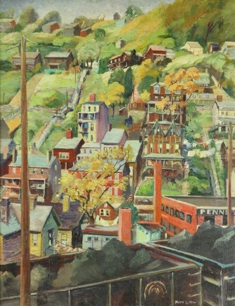 Hillside Homes Oil Painting by Mary Fox