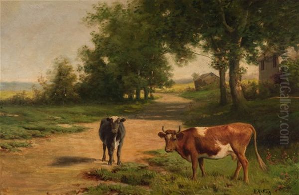 Cows On Country Road Oil Painting by Robert Atkinson Fox