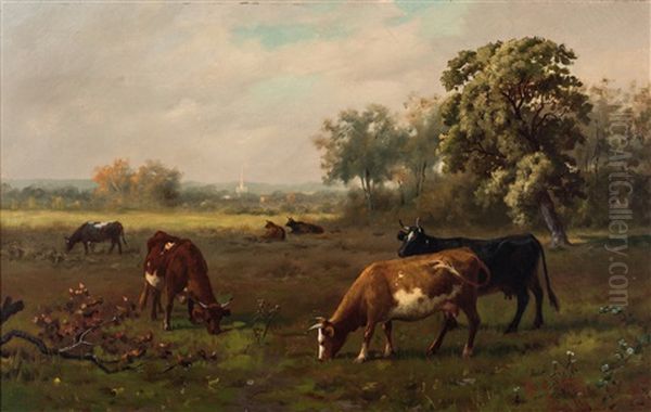 Cows In Meadow Oil Painting by Robert Atkinson Fox