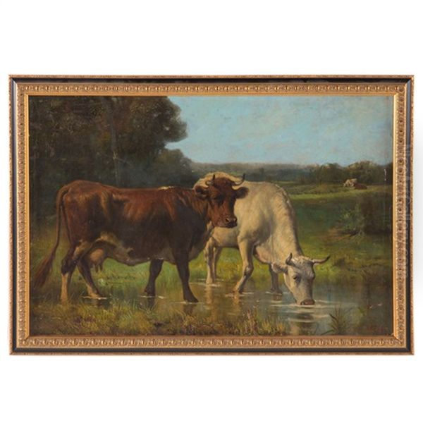 Cattle Watering Oil Painting by Robert Atkinson Fox