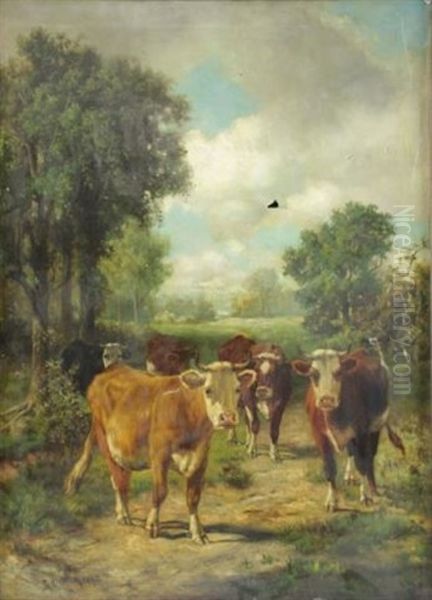 Cows In Pasture Oil Painting by Robert Atkinson Fox