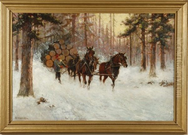 Hauling Timber Oil Painting by Robert Atkinson Fox