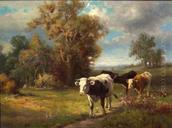 Cows On The Path Home Oil Painting by Robert Atkinson Fox