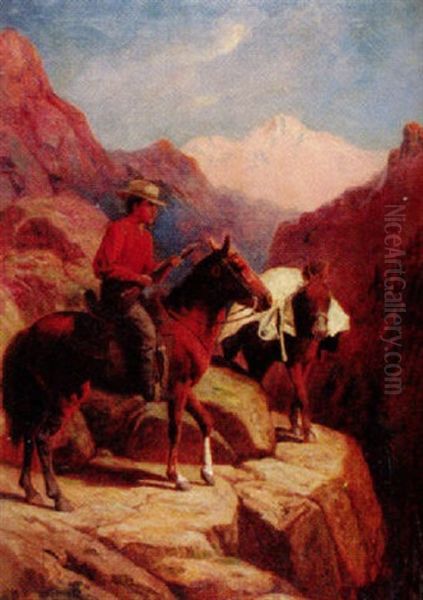 Western Landscape With A Hunter On Horseback And His Burro by Robert Atkinson Fox