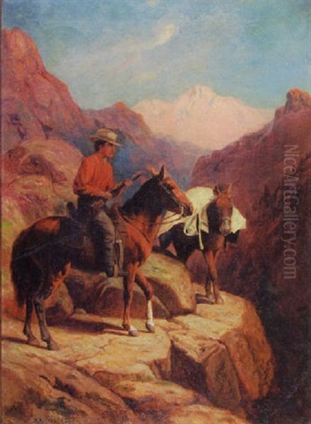 Western Landscape With A Hunter On Horseback And His Burro Oil Painting by Robert Atkinson Fox