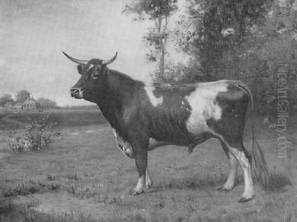 Portrait Of A Bull In A Landscape Oil Painting by Robert Atkinson Fox